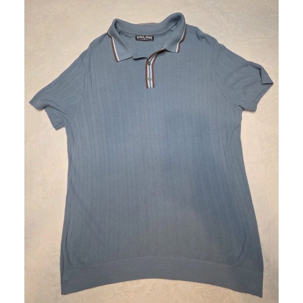 PJ Paul Jones Cable Knit Light Blue Short Sleeve Polo Sweater Men's XL